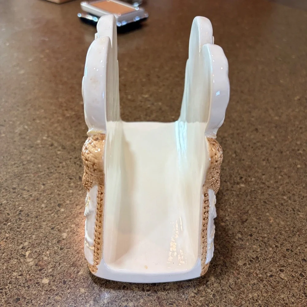 Vintage 1983 Sunbonnet Baker Napkin Holder White Brown Country Farmhouse